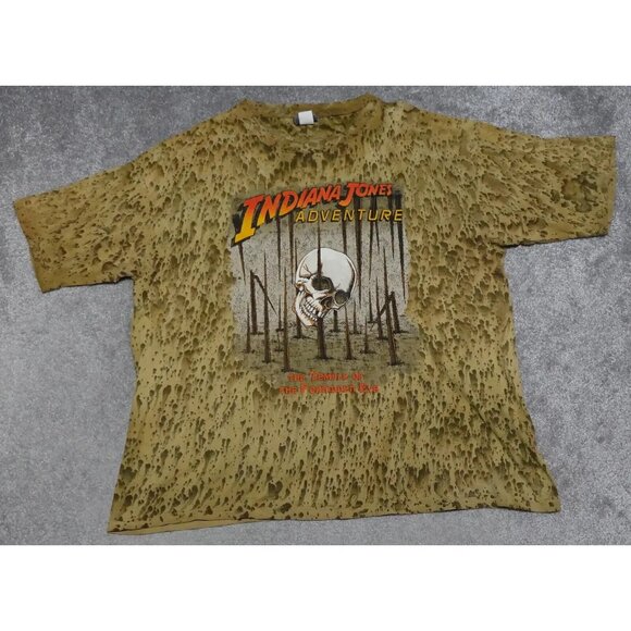 Vintage Indiana Jones Adventure T-Shirt Men's L/XL Brown Temple Of Forbidden Eve